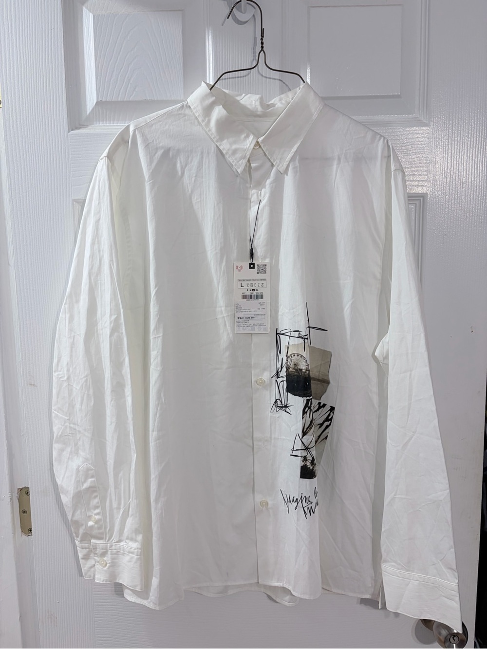 Zara Men’s NWT White Graphic Photo Relaxed Fit Shirt Size L 5881/524